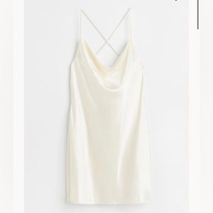 H&M white cream satin cowl neck mini dress size XS
